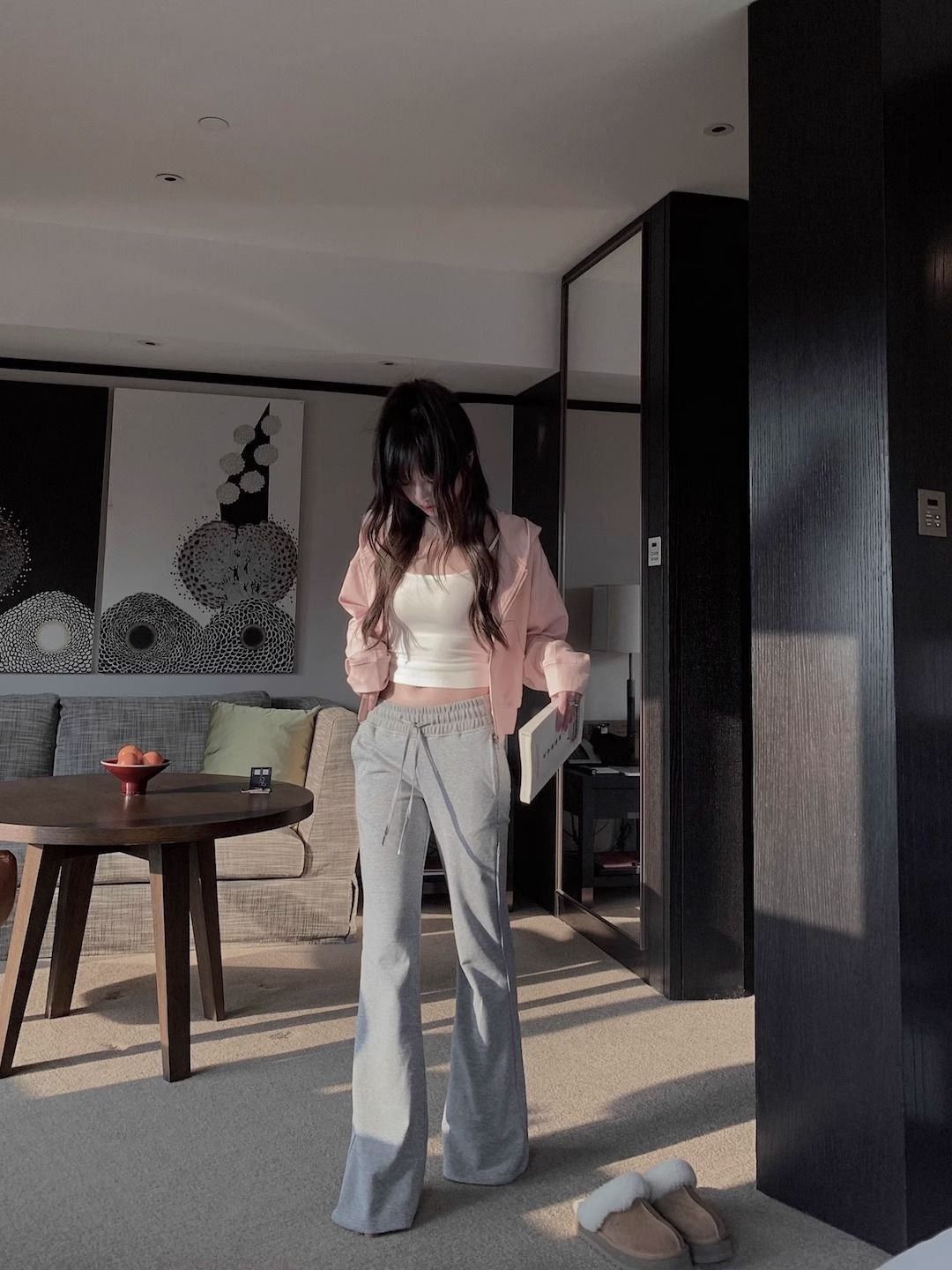 少女粉色連帽衛衣外套女裝秋季小個子修身短款長袖開衫拉鏈上衣