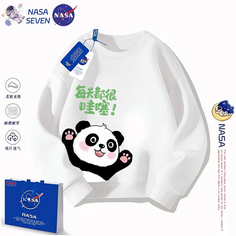 NASA春秋季新款熊貓衛衣男女童洋氣卡通純棉長袖外穿中大童裝上衣