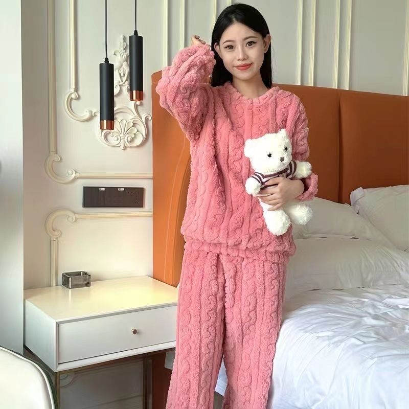 網紅珊瑚絨睡衣女秋冬季學生宿舍加厚加絨可外穿保暖套裝冬天衣服