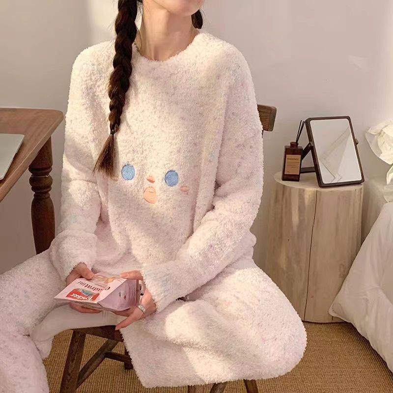 睡衣女秋冬季可愛半邊絨2023年新款珊瑚絨長袖網紅學生家居服套裝
