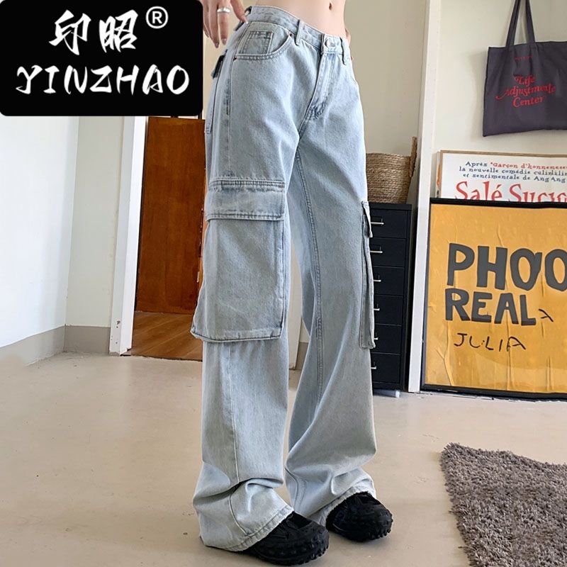 【印昭YINZHAO】復古直筒牛仔褲美式高街寬鬆顯瘦做舊高腰闊腿褲