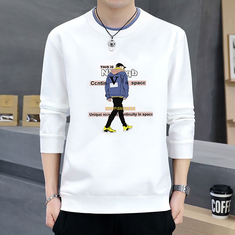 Plus velvet/without velvet] Autumn and winter men's round neck printed sweatshirt men's long-sleeved T-shirt pullover men's tops men's clothing