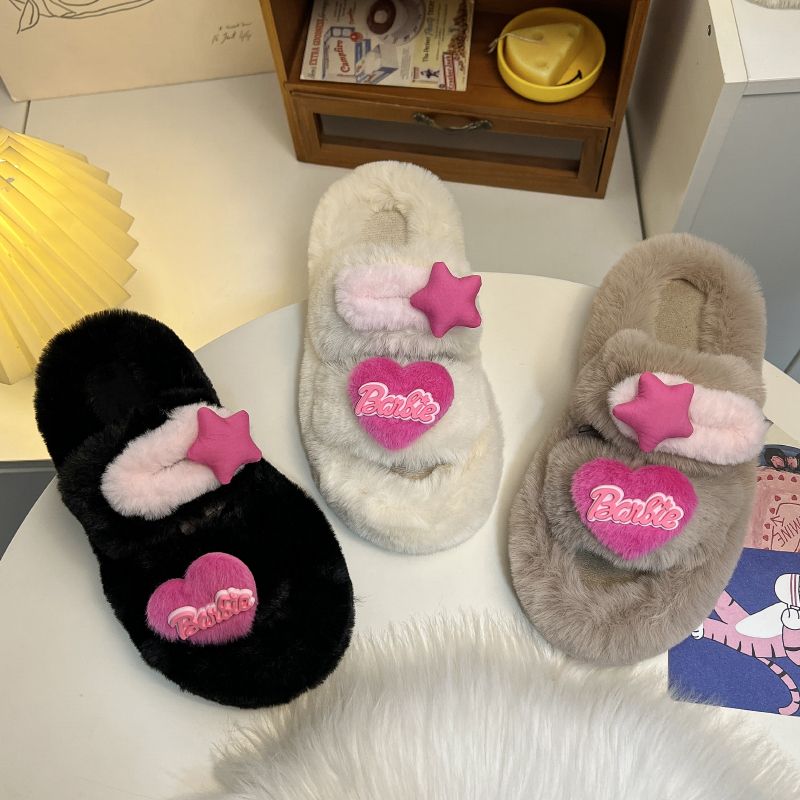 美拉德可愛毛毛拖鞋厚底防滑保暖棉拖鞋女外穿冬季百搭家居一字拖