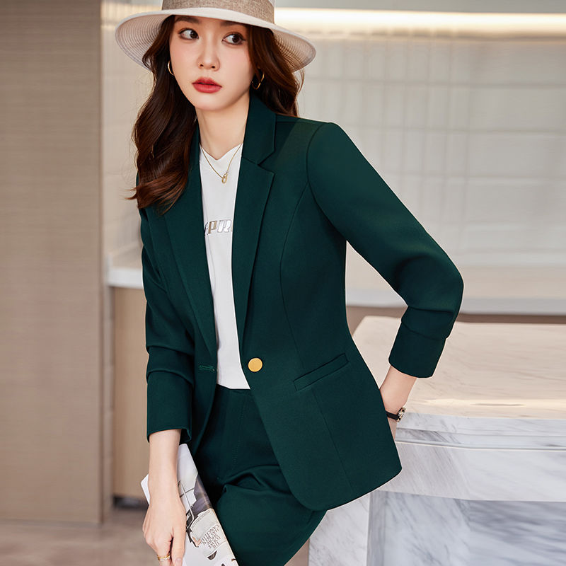 Green suit jacket for women spring and autumn 2023 new slim temperament goddess style fashionable casual professional suit