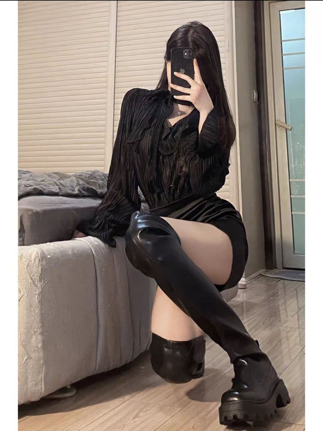 新款方糖過膝長靴女春秋款顯瘦方頭厚底緊身彈力靴爆款洋氣瘦瘦靴