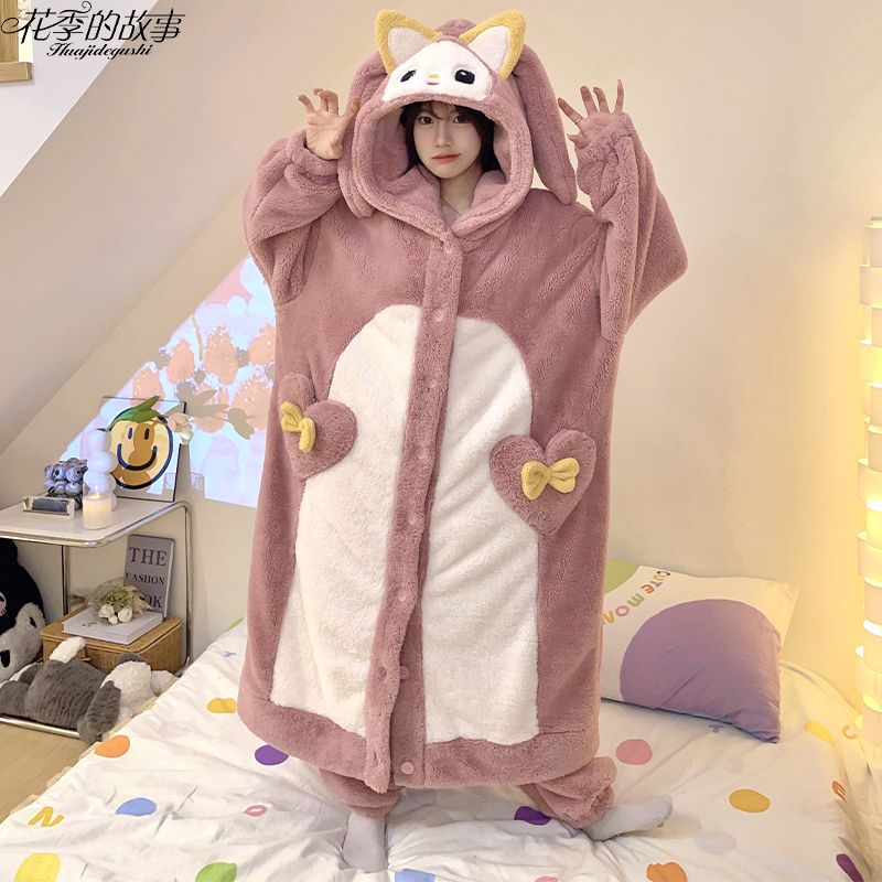 花季的故事珊瑚絨睡衣女冬季睡袍加厚套裝美樂蒂可愛風甜美家居服