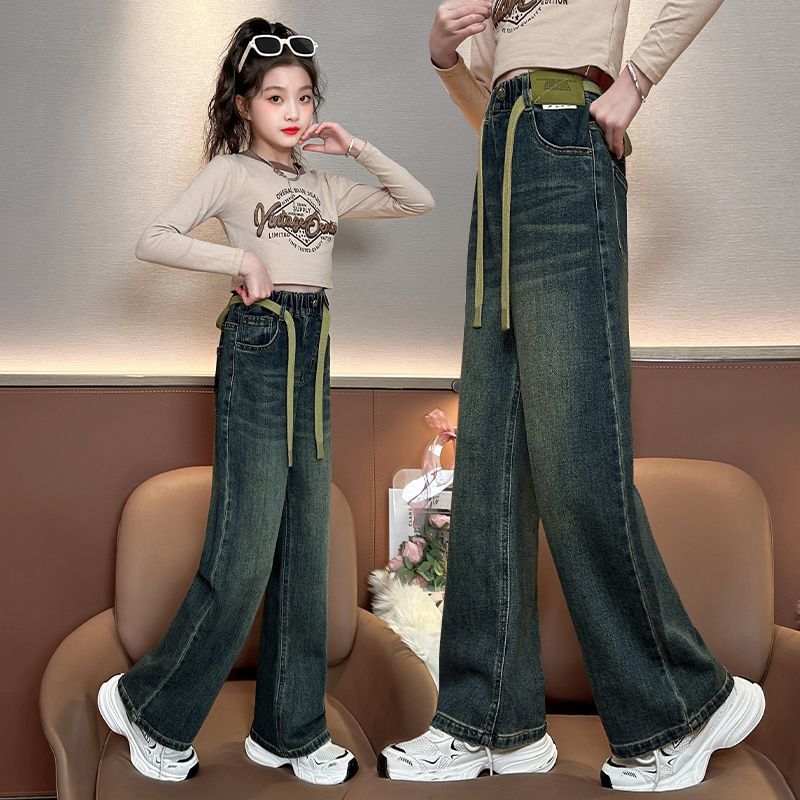 女童闊腿褲春秋款洋氣外穿休閒時尚中大童直筒牛仔褲兒童秋季褲子