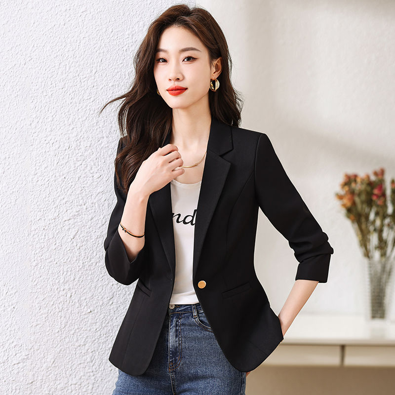 Black short small suit jacket for small women 2023 new autumn and winter casual slim slim Korean style small suit