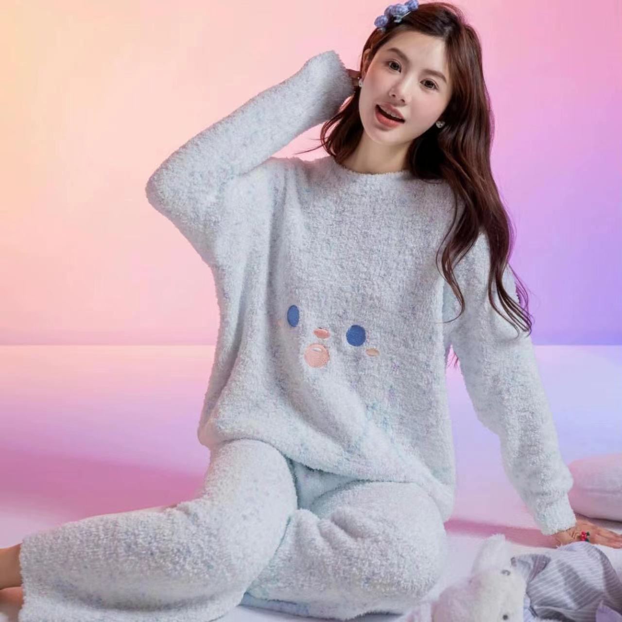 2023年新款可愛睡衣女冬季珊瑚絨加厚半邊絨可外穿毛絨家居服套裝