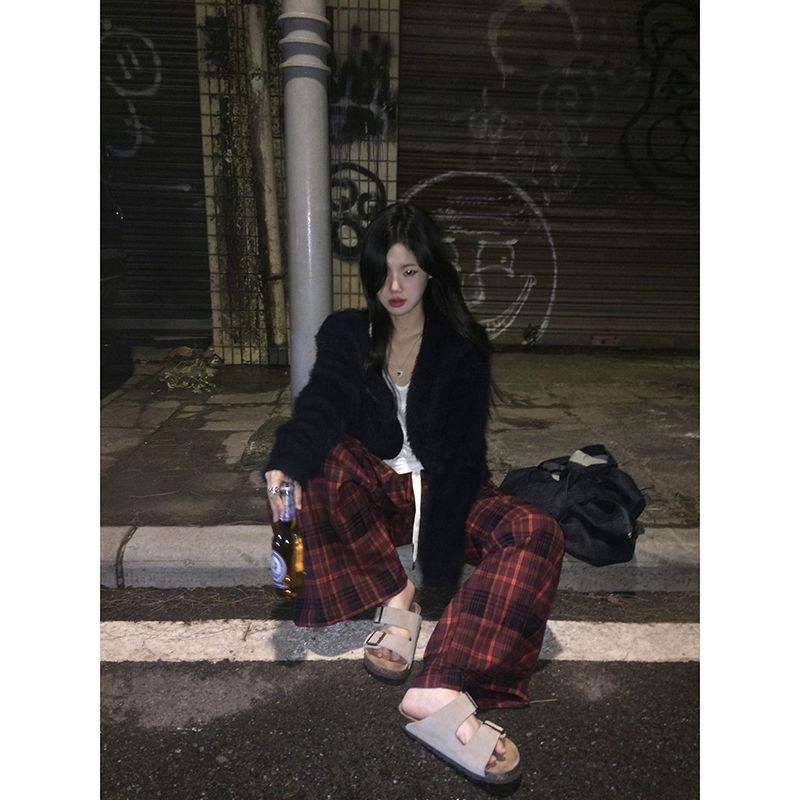 小仙倪子黑色針織衫女2023新款早秋季上衣開衫寬鬆慵懶風毛衣外套