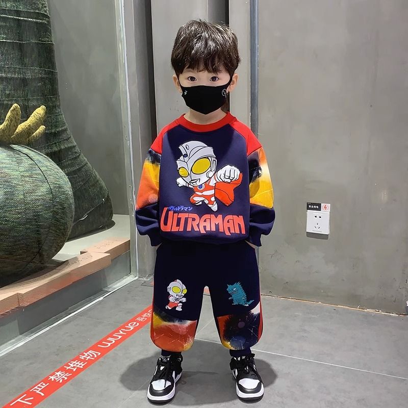 奧特曼衣服男童加絨套裝秋冬款2023新款冬季寶寶休閒男孩痞帥兒童