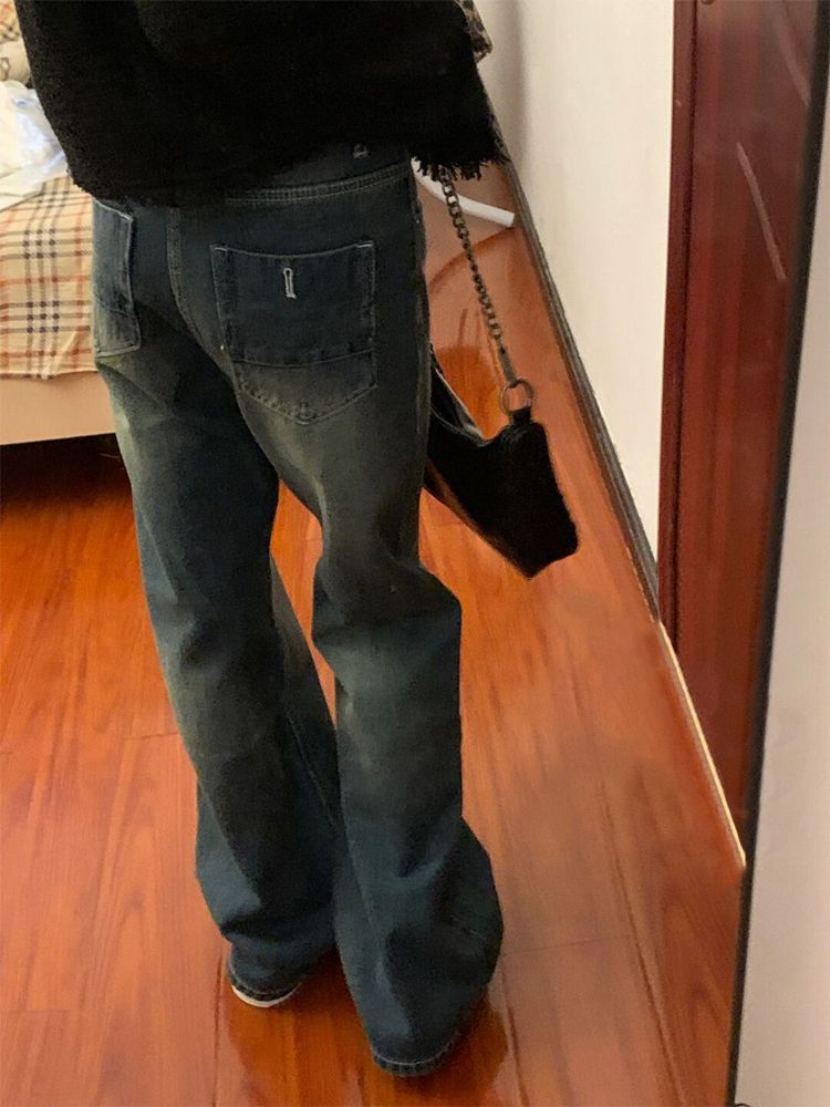 不貼腿微喇叭牛仔褲女秋季新款高腰寬鬆闊腿顯瘦百搭直筒拖地褲子