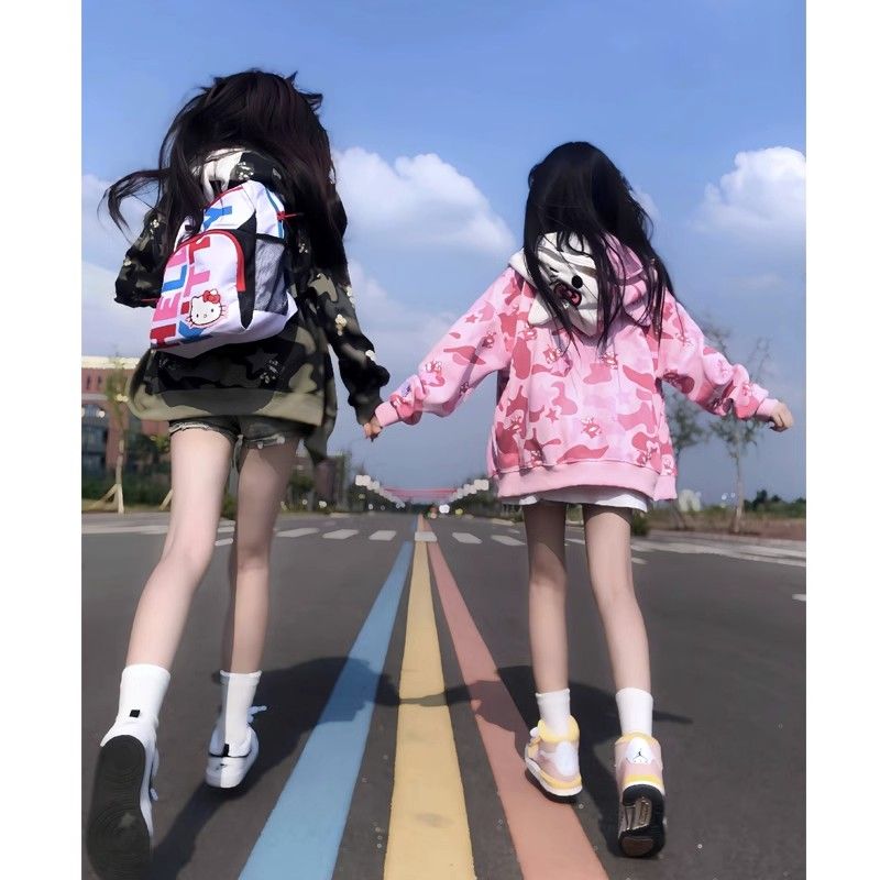 國潮閨蜜二人閨蜜裝凱蒂貓連帽衛衣女秋冬季加厚寬鬆情侶帽衫上衣