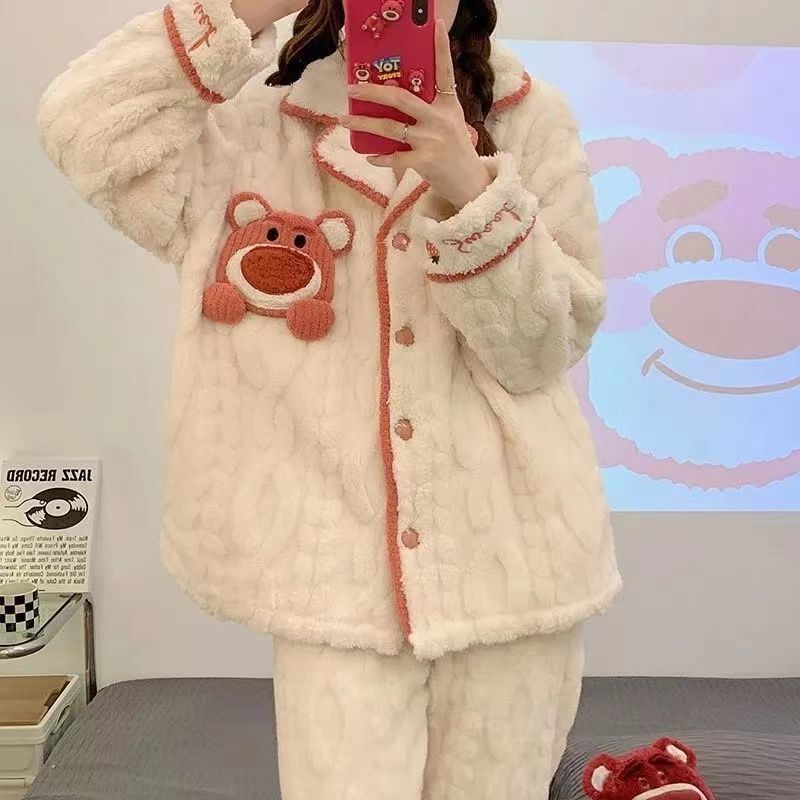 睡衣女冬季加厚保暖珊瑚絨套裝2023年新款卡通秋冬款法蘭絨家居服