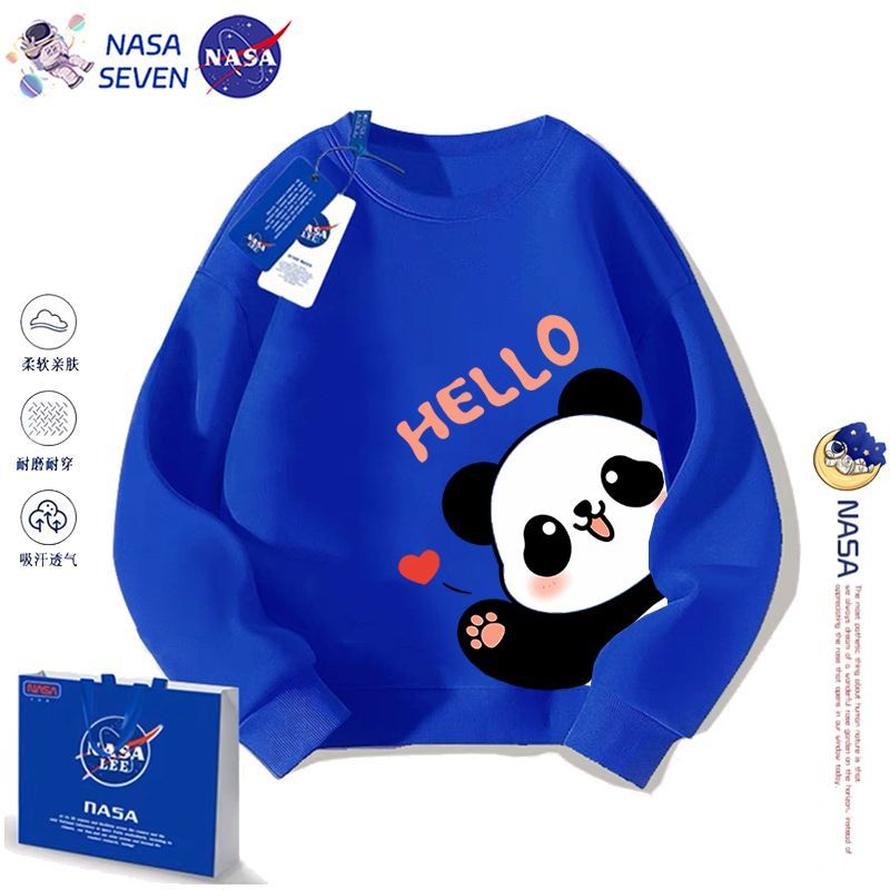 NASA新款卡通熊猫儿童圆领卫衣洋气春秋装纯棉长袖上衣男女童可爱