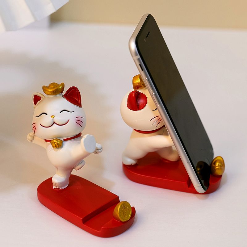 创意招财猫可爱手机支架女生生日礼物办公室书桌治愈系摆件装饰品