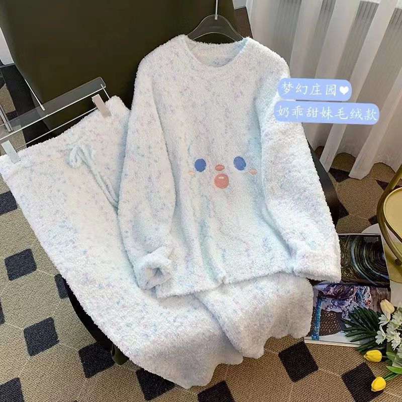 珊瑚絨睡衣女冬季2023年新款加厚加絨保暖軟綿綿半邊絨家居服套裝