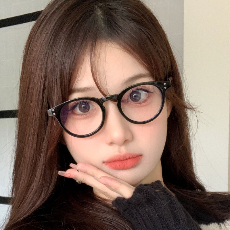 復古黑框小圓方臉素顏眼鏡架女學生早八配近視高度數防藍光網紅男