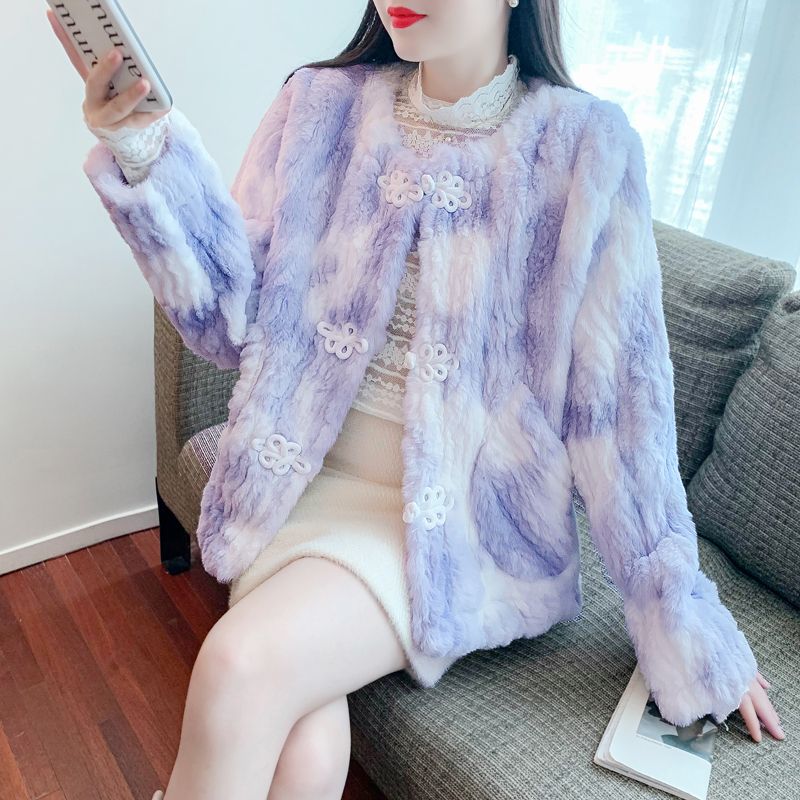 2023秋冬新款漸變色扎染溫柔風超仙洋氣羊羔毛棉服小個子上衣外套