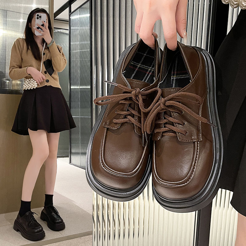 大頭配裙子瑪麗珍小皮鞋女英倫風日系2023春季新款厚底增高一腳蹬