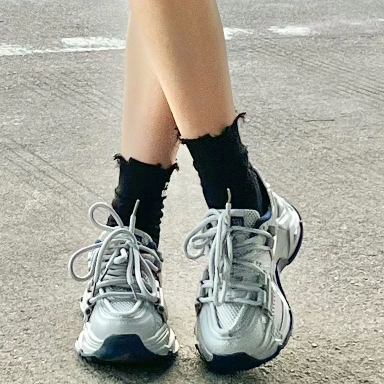 英倫風趙露思同款老爹鞋女ins潮秋季灰色運動鞋厚底耐髒薄款鞋子