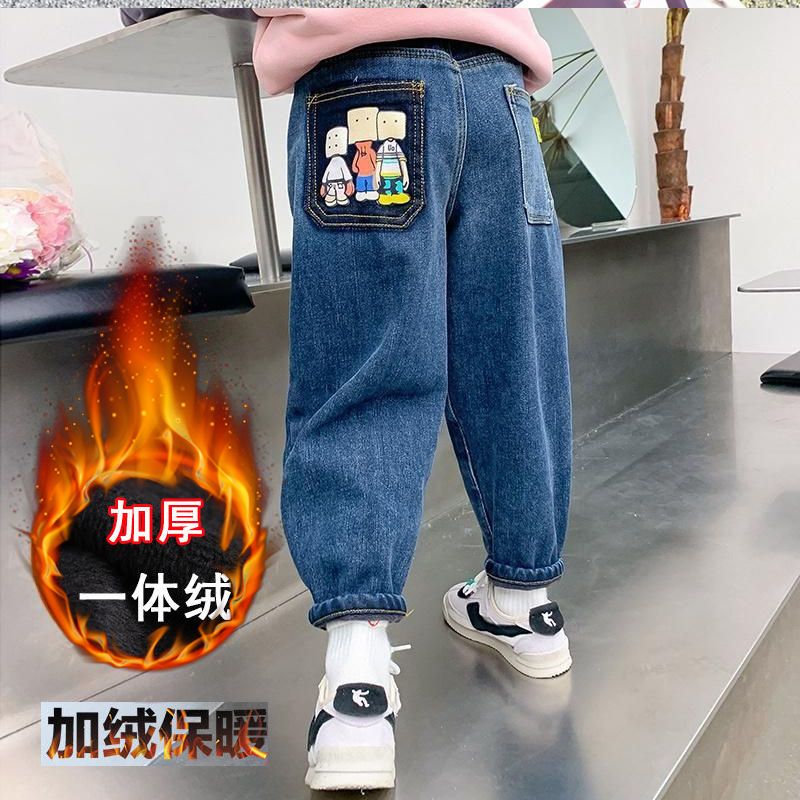 Girls' velvet jeans, all-in-one velvet, autumn and winter new style outer wear, Korean style, loose, thickened trousers for baby girls