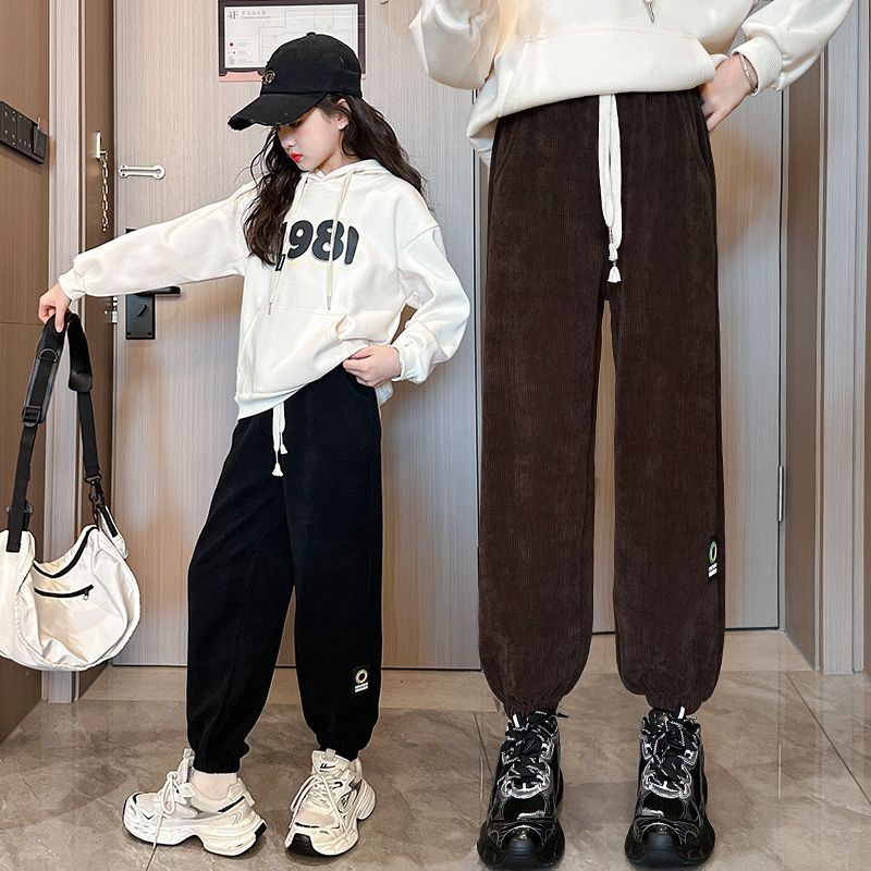 女童褲子春秋2023新款洋氣中大童時尚寬鬆百搭衛褲兒童秋季運動褲