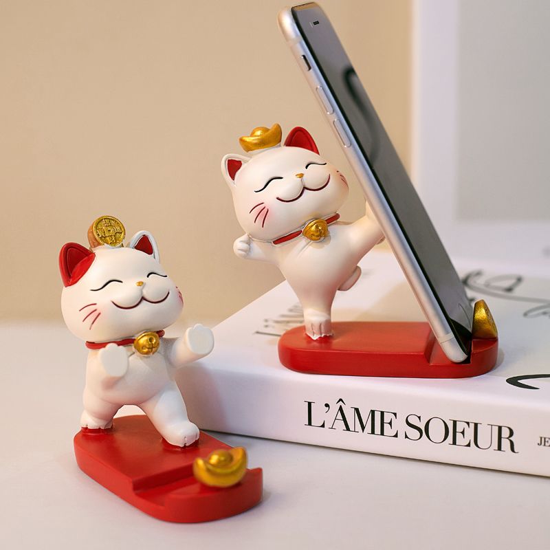 创意招财猫可爱手机支架女生生日礼物办公室书桌治愈系摆件装饰品