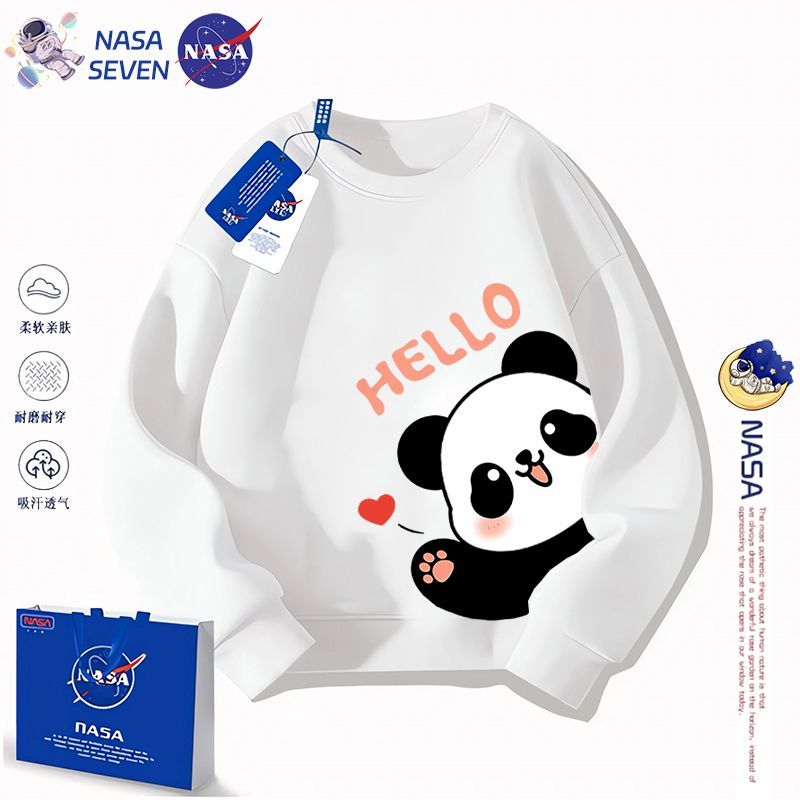 NASA新款卡通熊貓兒童圓領衛衣洋氣春秋裝純棉長袖上衣男女童可愛