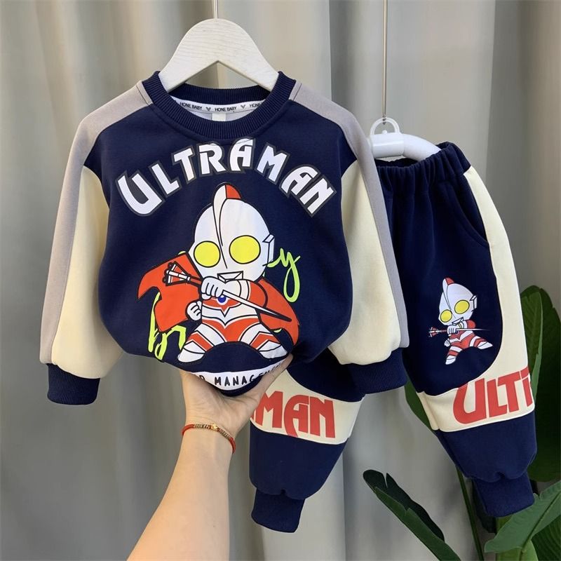奧特曼衣服男童衛衣套裝2023新款兒童網紅帥氣寶寶春秋季潮酷童裝