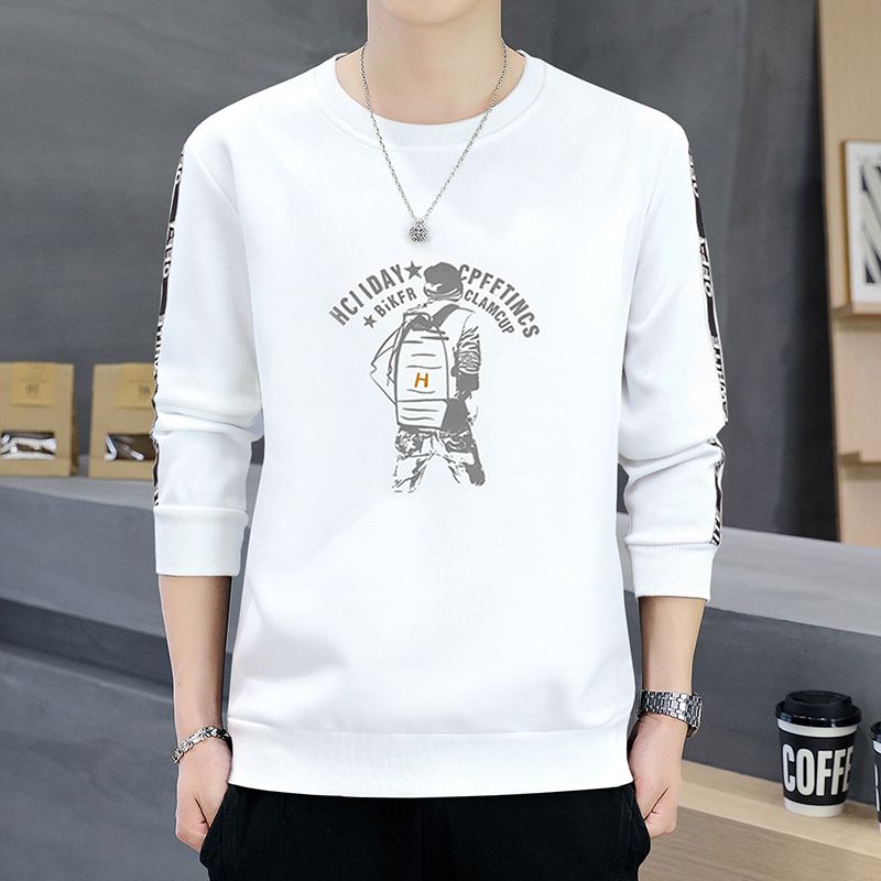 [With velvet/without velvet] Men's long-sleeved sweatshirt men's round neck printed sweatshirt men's long-sleeved T-shirt bottoming shirt for men