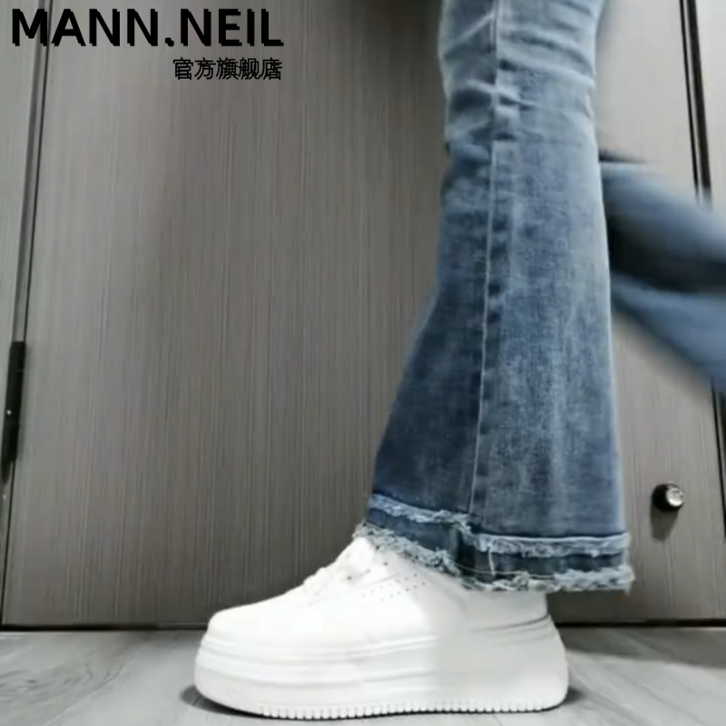 Mann Neil厚底小白鞋女2023新款鞋ins百搭松糕麵包鞋美式休閒板鞋