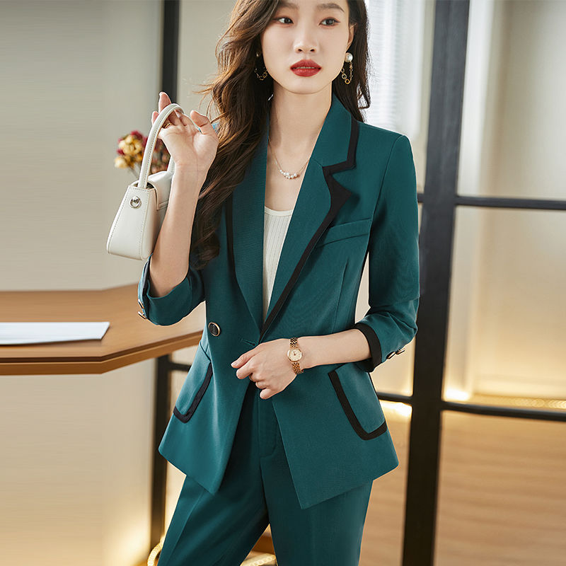 Green suit jacket for women autumn and winter 2023 new high-end casual small temperament goddess style professional suit