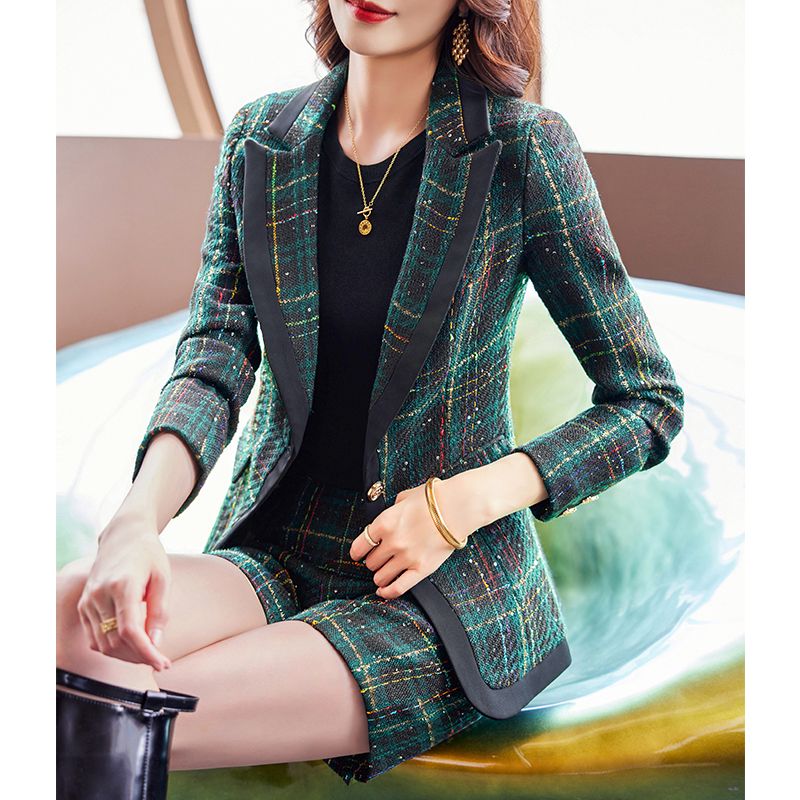 Plaid blazer women's spring and autumn Korean style fashionable lady high-end women's casual suit shorts suit