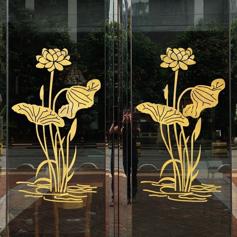 玻璃门背景墙面莲花荷花贴纸橱窗卫生间隔断佛具店瑜伽馆装饰贴画