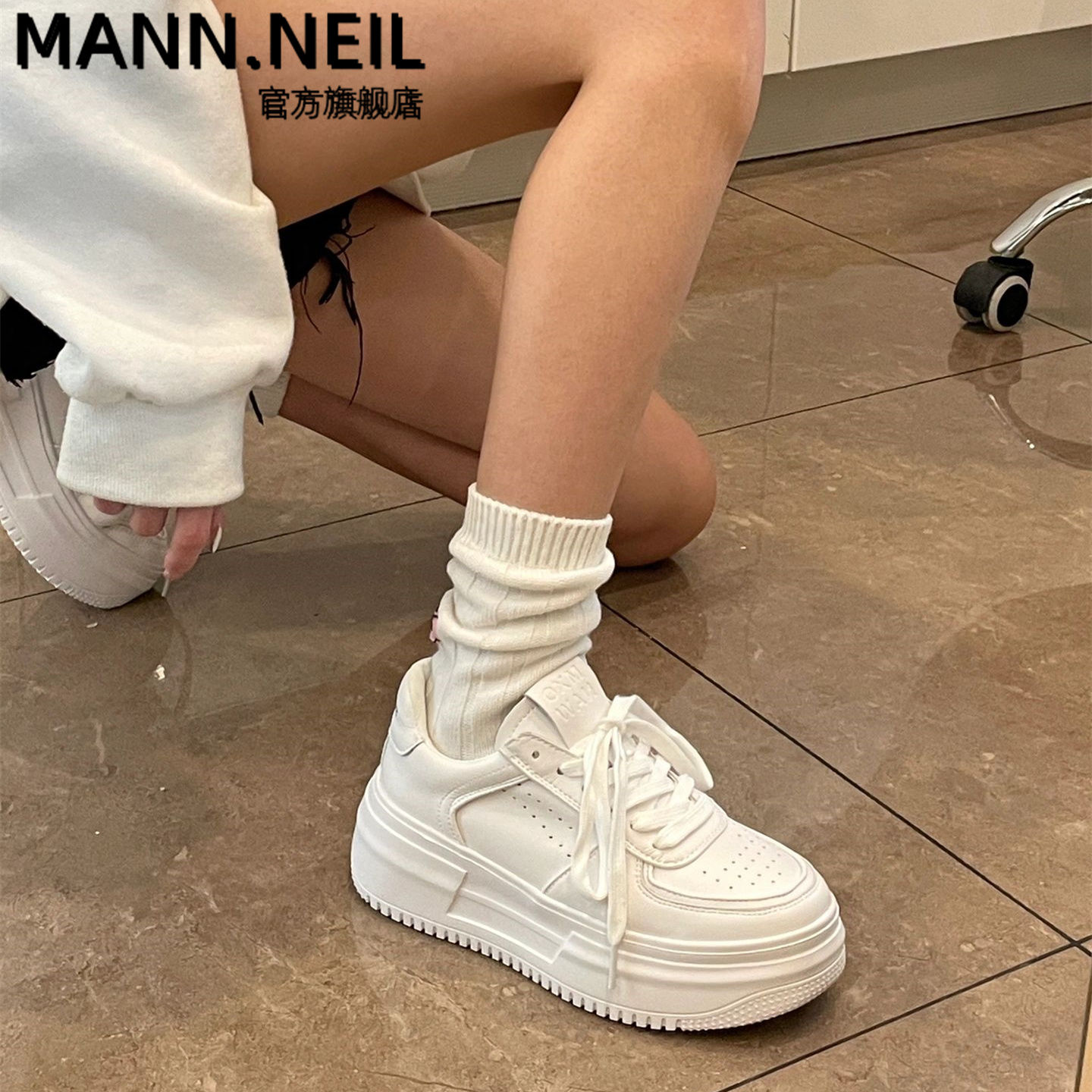 Mann Neil純白厚底老爹鞋女潮流增高ulzzang小白鞋校園休閒潮女鞋