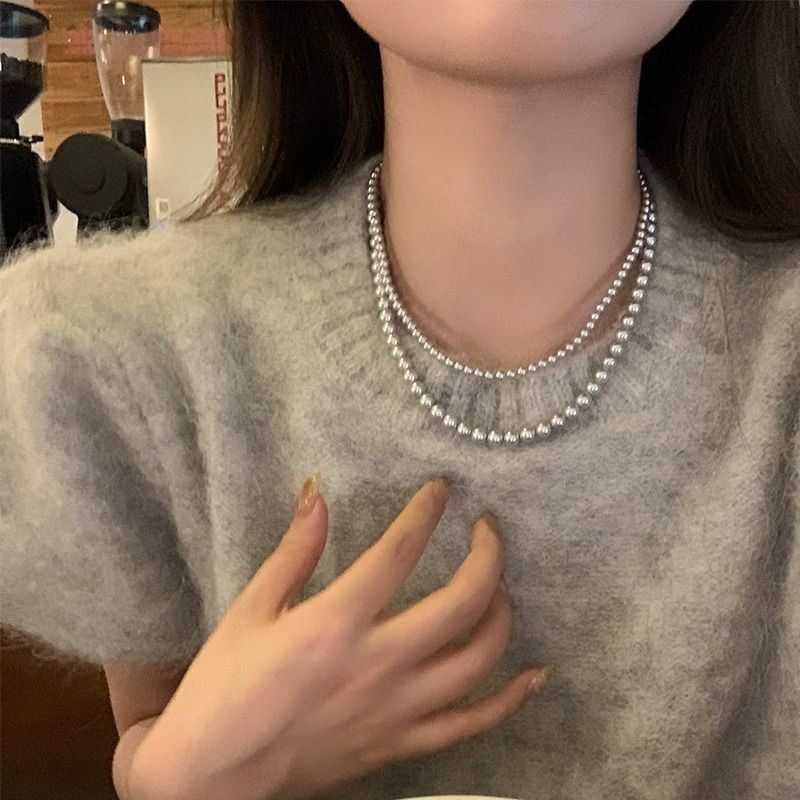 法式復古灰珍珠項鍊女2023新款高級感氣質百搭毛衣鏈輕奢小眾頸鏈