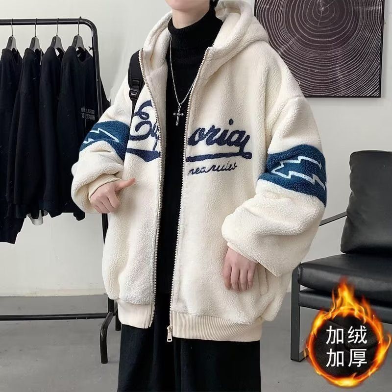 棉衣男外套秋冬季2023新款加絨加厚羊羔毛棉服顯瘦潮流痞帥氣棉襖