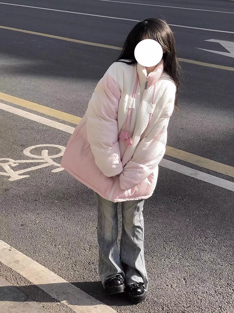 甜美可爱个性学院风棉服外套女2023年冬季新款宽松保暖面包服棉衣