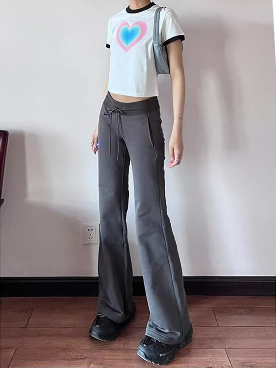 歐美式辣妹寬鬆垂感運動褲女春夏季新款慵懶低腰微喇叭休閒褲