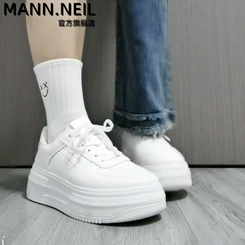 Mann Neil顯高厚底純白小白鞋2023秋季新款高顏值休閒運動小白鞋