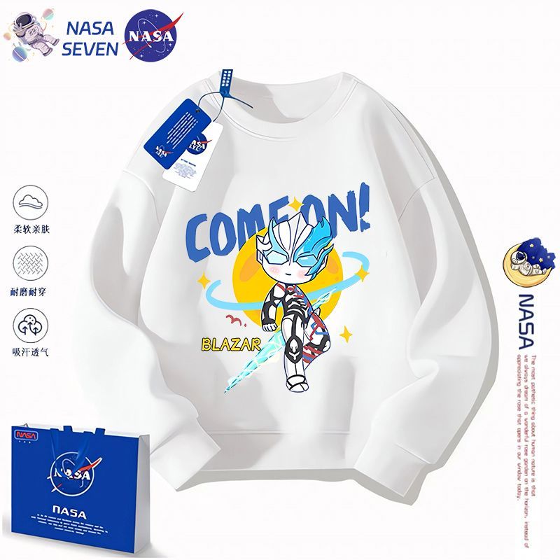NASA純棉兒童衛衣男孩洋氣秋季奧特曼衣服卡通布萊澤長袖中大童裝