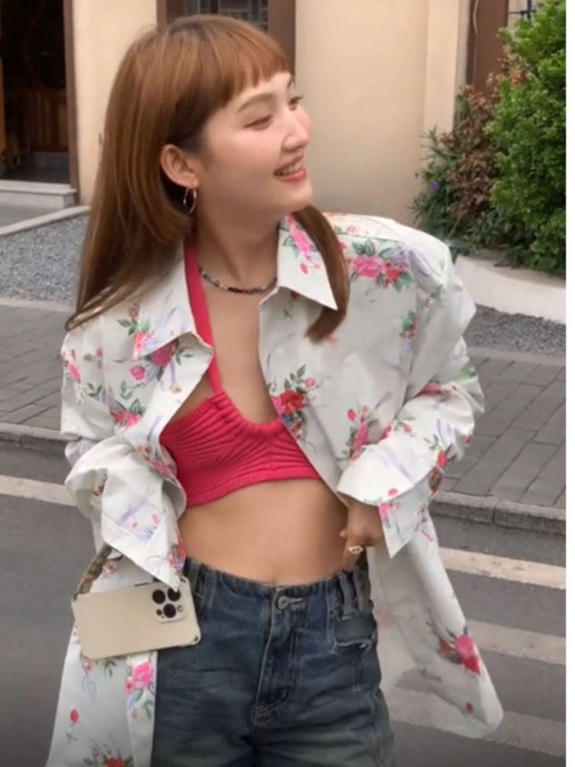 秋季女裝oversize印花長袖襯衫女外穿ins小香風寬鬆大碼襯衣上衣