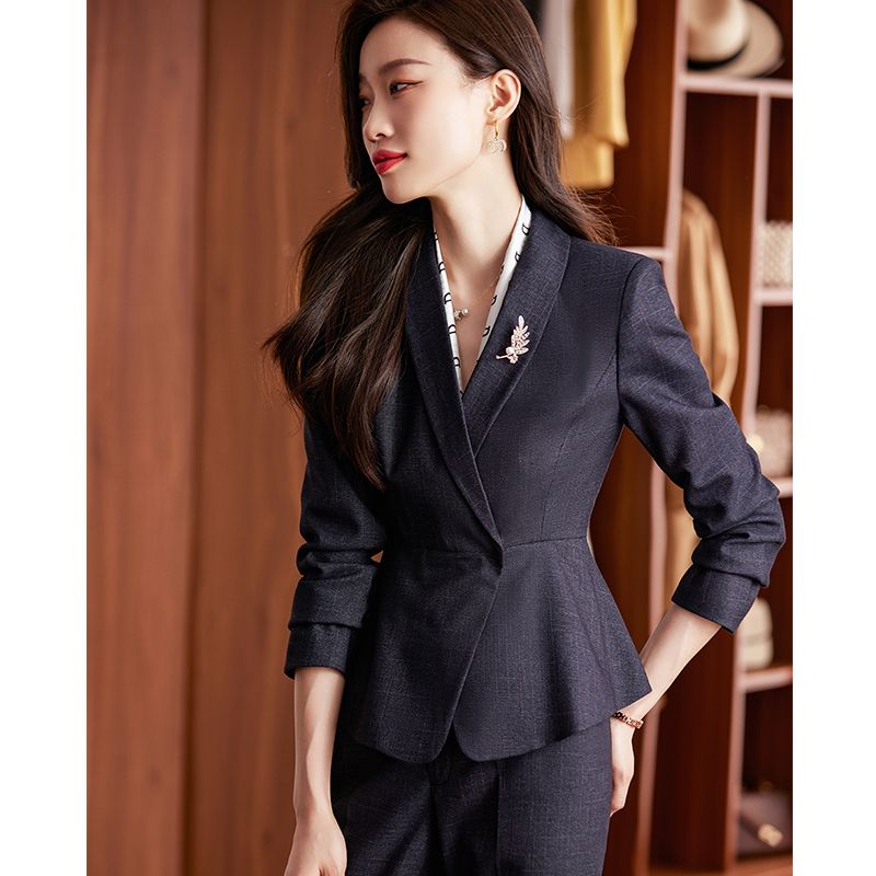 High-end black suit suit for women 2023 autumn new style waist slimming professional commuting OL suit two-piece suit