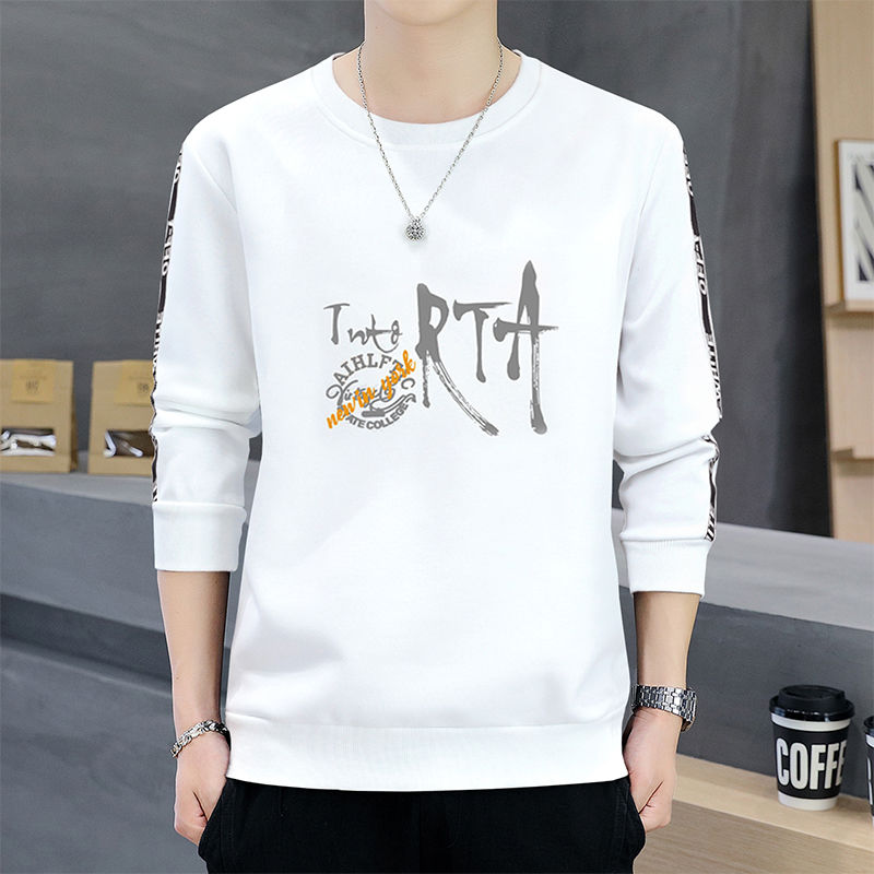 [With velvet/without velvet] Autumn and winter men's pullover sweatshirt men's round neck printed sweatshirt men's long-sleeved T-shirt men