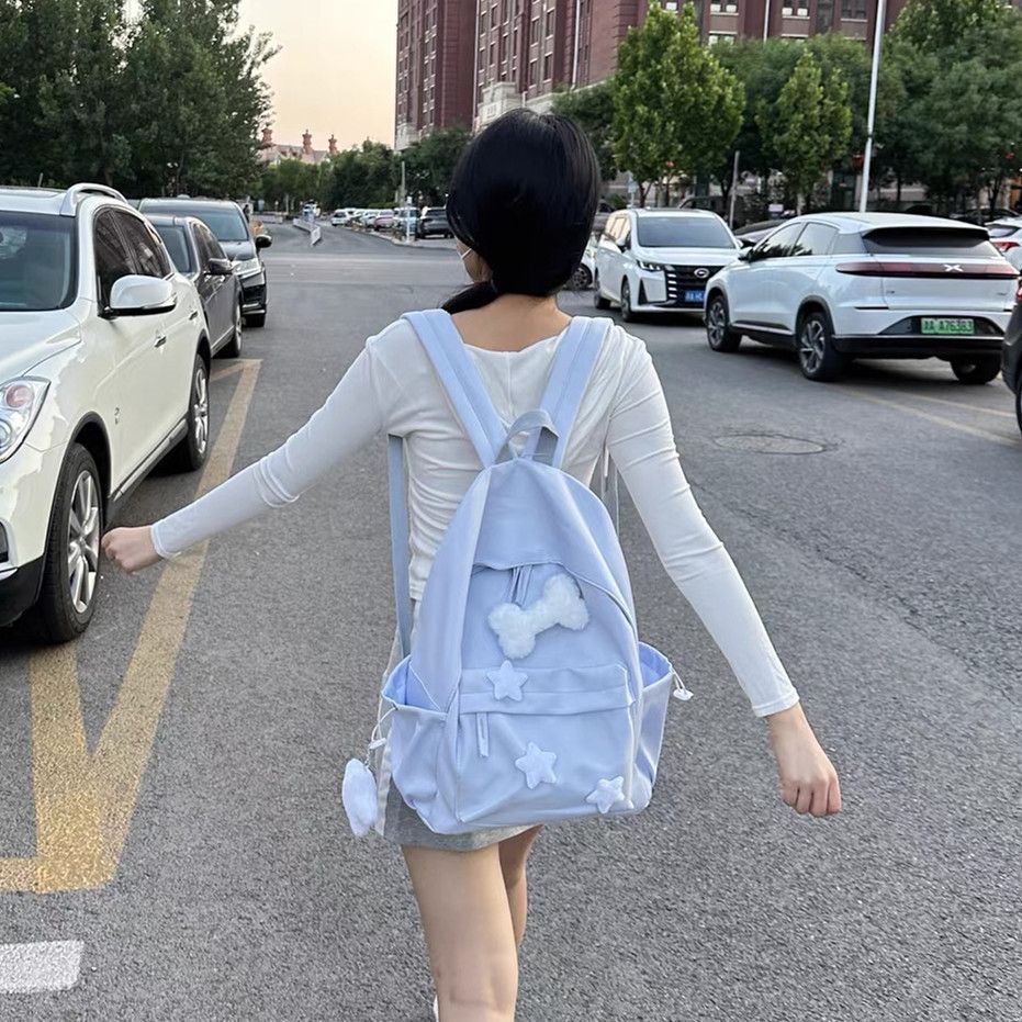 書包女ins純色百搭初中小眾可愛高顏值雙肩包女大學少女心背包女