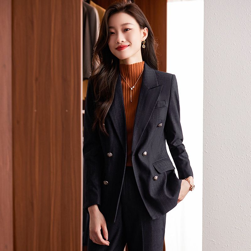 Suit suit for women autumn and winter new fashion temperament slim high-end professional manager work clothes striped suit work clothes