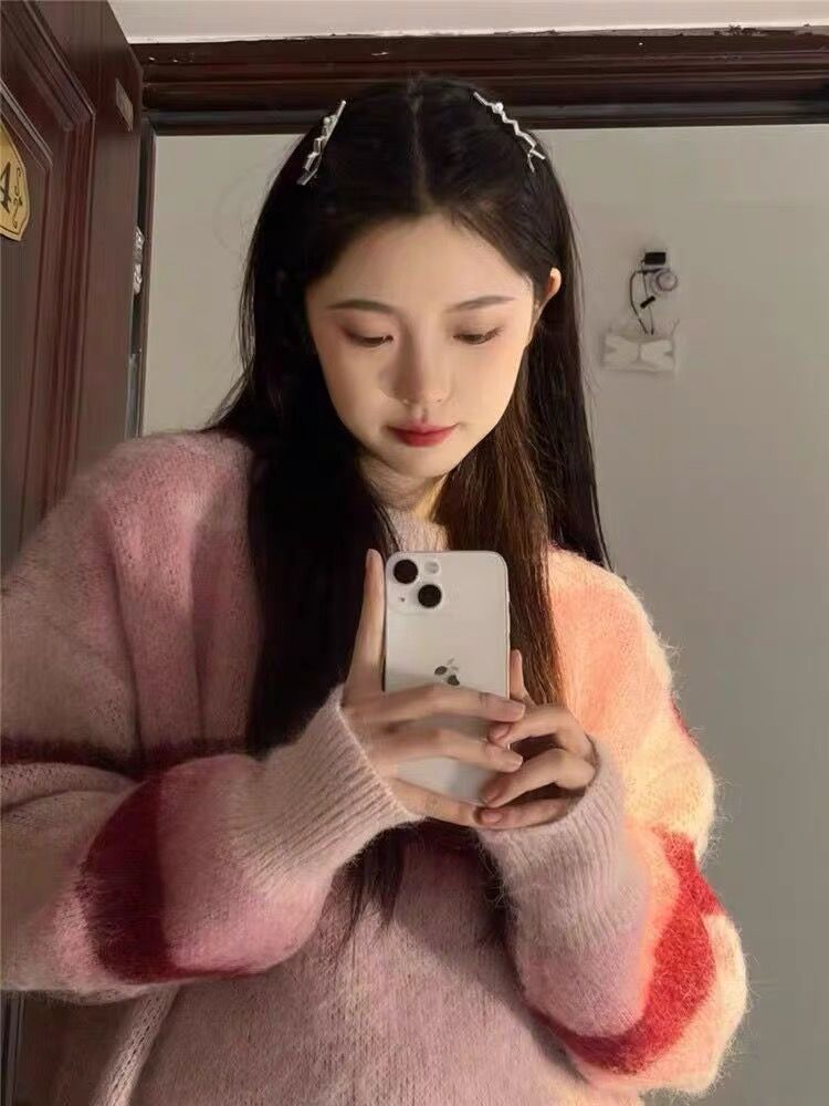 慵懶風毛衣女秋冬寬鬆休閒設計感小眾復古條紋軟糯加厚針織衫上衣