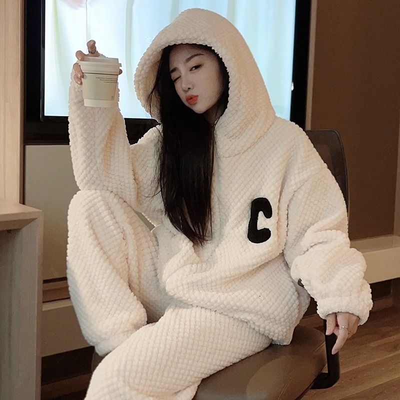 珊瑚絨睡衣女秋冬季加厚加絨2023年新款拉鏈法蘭絨家居服保暖套裝