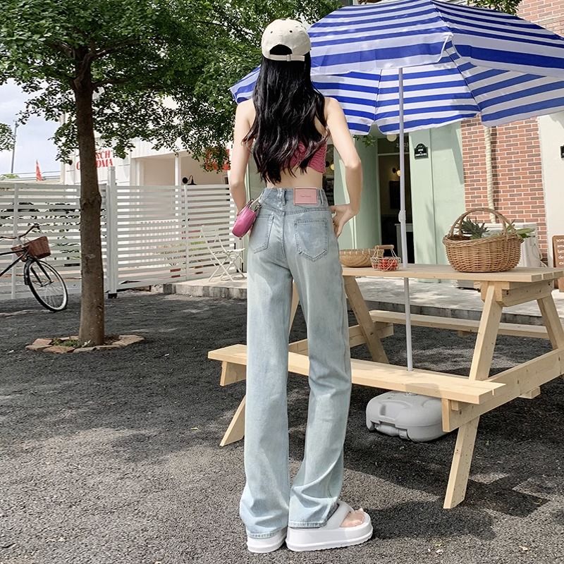 秋季新款牛仔褲女2023年新款窄版高腰顯瘦寬鬆直筒垂感闊腿拖地褲